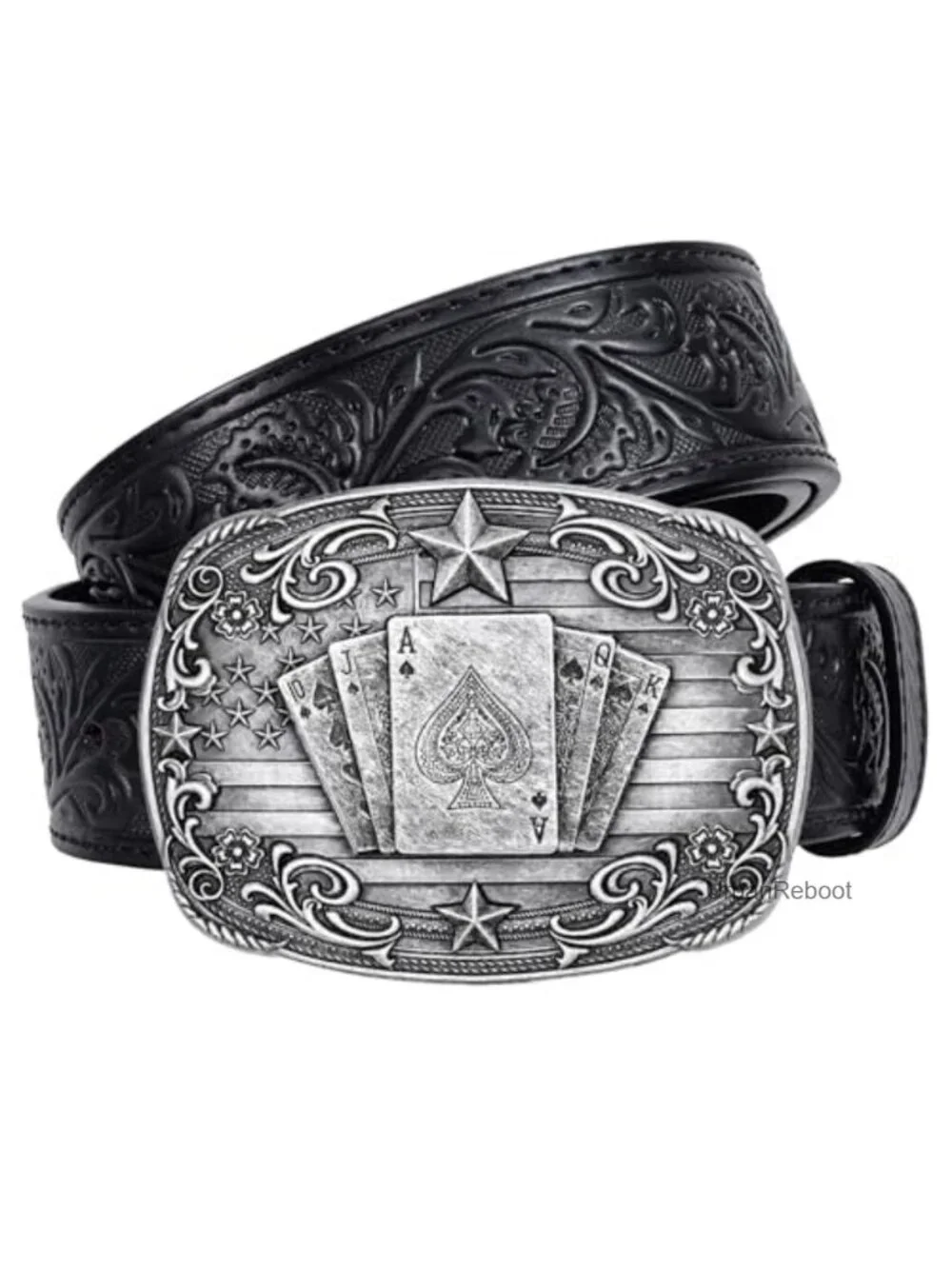 Western Cowboy Belt Leather Detachable Poker Buckle Unisex Adjustable